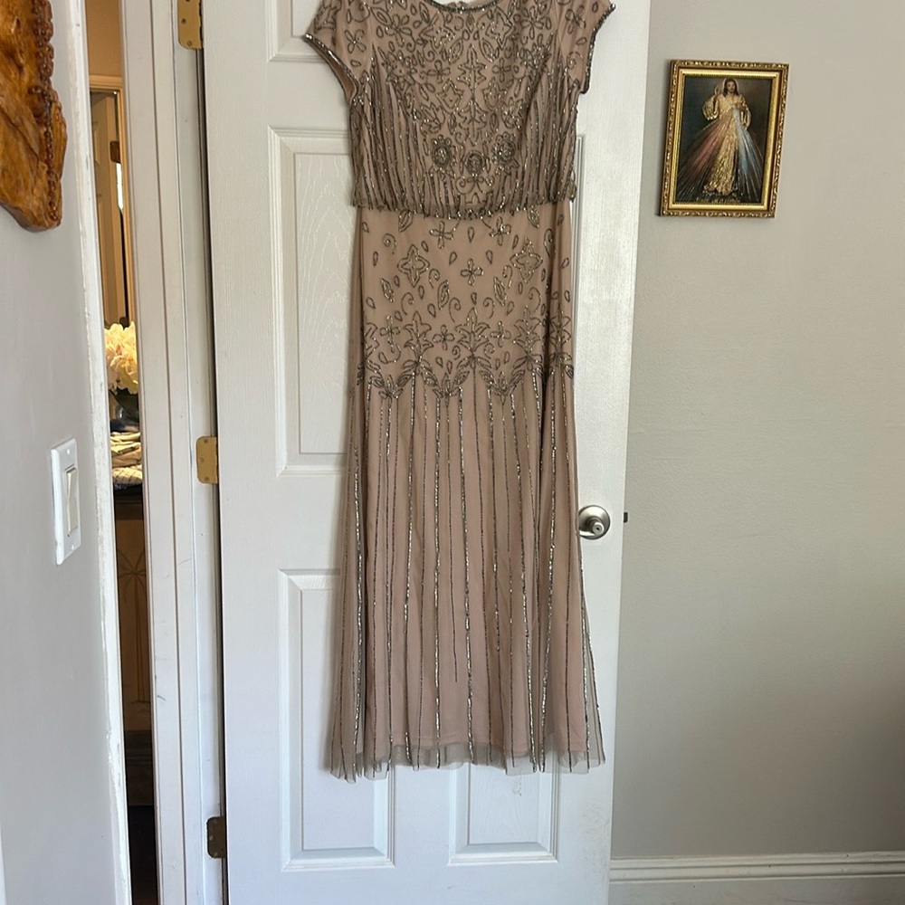 Adrianna Papell Tan Flutter Sleeve Gown Wedding